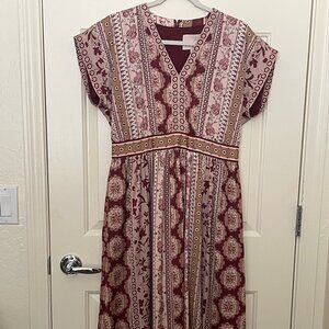 Gal Meets Glam Liza Print Dress Patchwork Charmeuse Floral Midi Regency Coquet 8